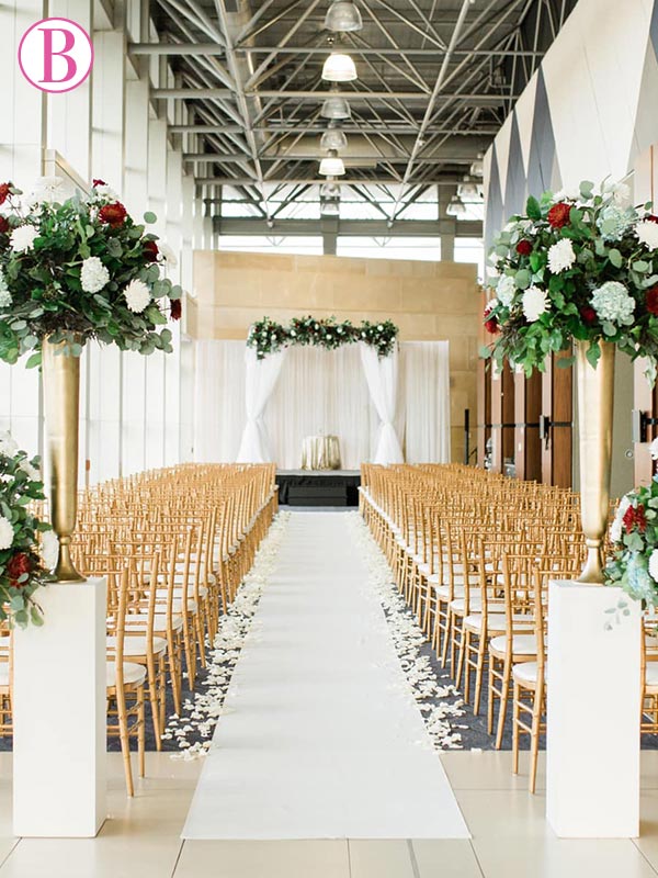 A small lead is our most popular option. (great if you have decor such as pedestals at the aisle entrance).