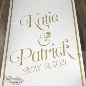 Slanted italic sans-serif font names create an edgy yet elegant look in a captivating diagonal composition. The addition of a hidden Mickey ampersand adds a subtle nod to Disney, making this custom aisle runner a unique and playful choice for your special day.