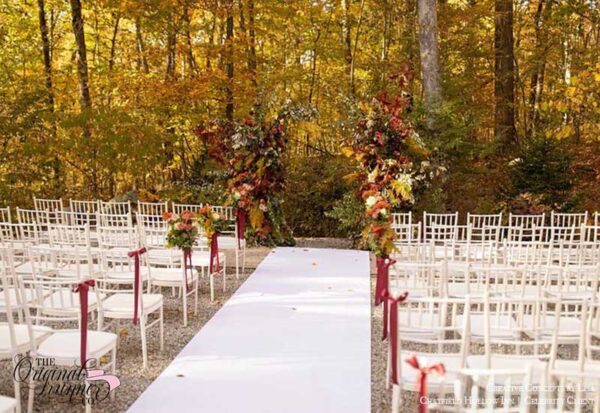 Creative Concepts by Lisa | Chatfield Hollow Inn | Celebrity Client. Outdoor wedding on Gravel. Fall Wedding. TV News personality for News 12 Connecticut. Husband Ryan Kristafer is also a TV personality (Entertainment Anchor) at Fox 5 New York. Alexa Farrell and Ryan Kristafer.